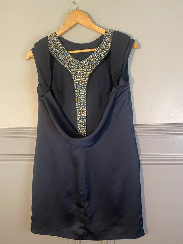Absolutely stunning Coast New Graciella Dress backless Diamante strap Uk8!Navy KR002