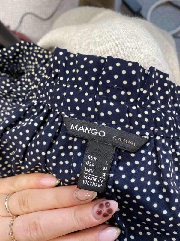 Lovely mango black white spotted mini skirt floaty UK L NN001
