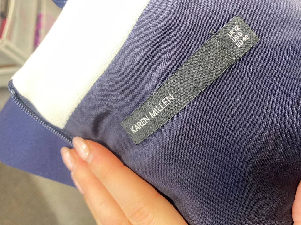 Fabulous Karen Millen Midi Dress UK 12 Navy white SA514