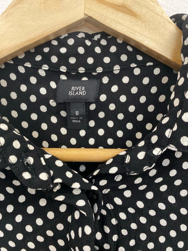 River Island Preppy Black & White Polkadot Drop Waist Mini Dress UK 6 CJ001