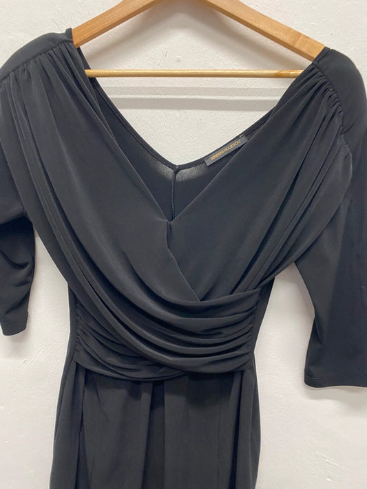 Stunning George Barbara hulanicki black formal ruched drape mini dress UK 12 TC002