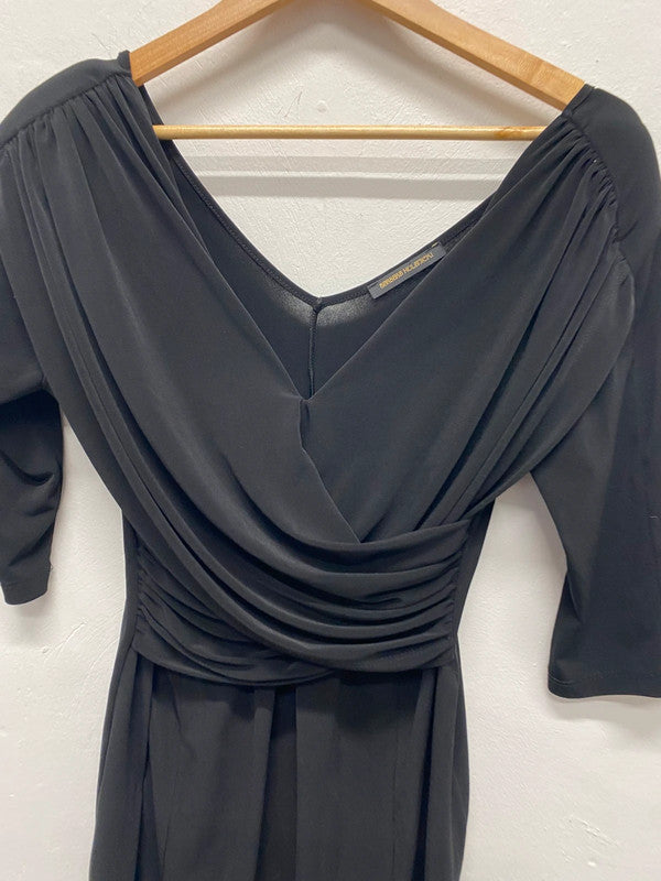 Stunning George Barbara hulanicki black formal ruched drape mini dress UK 12 TC002