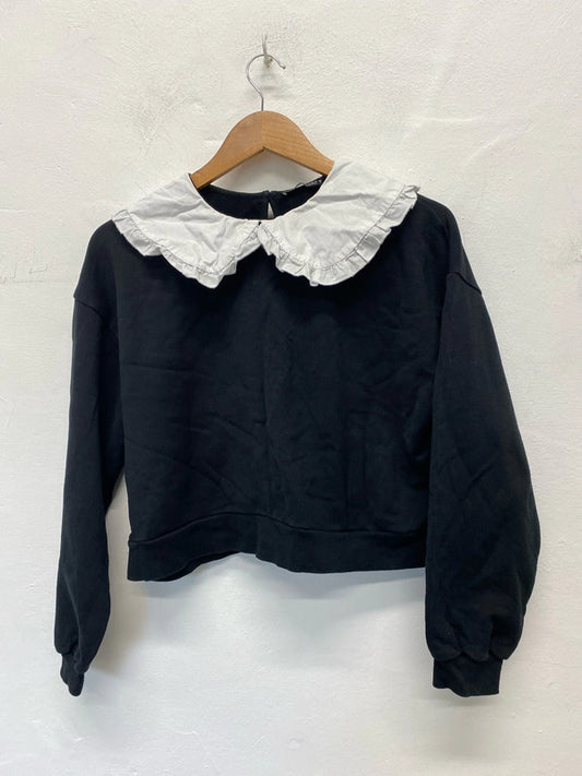 Fabulous ladies cropped sweatshirt pewter pan collar UkM LB010