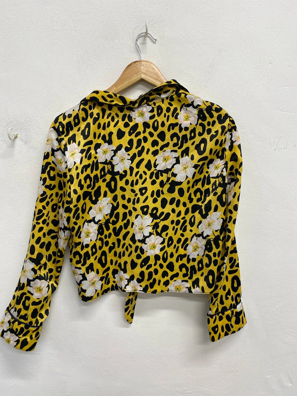 Stunning Topshop yellow leopard floral tie shirt Uk 10 NS003