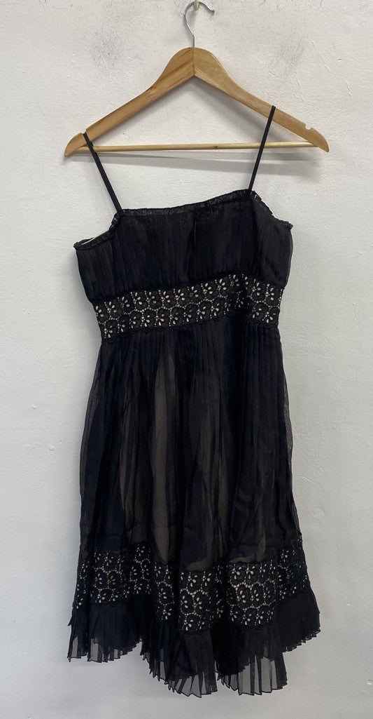 Lovely Sportmax Pure Silk Black Midi A Line Dress Black UK 8 AG008