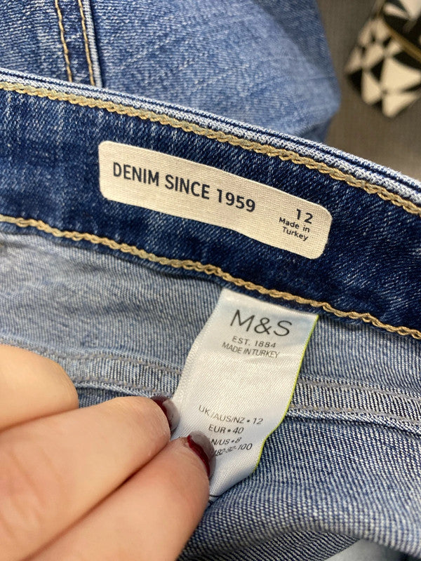 Lovely m&s denim blue midi skirt summer UK 12 AGS01