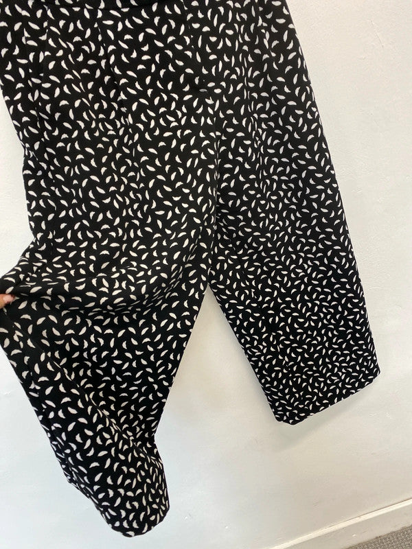 Stunning monki black white pattern wide leg trousers cropped UK 12 ED001
