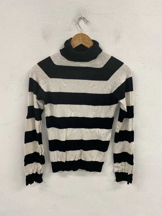 Whistles Chic Ivory & Black Stripe Turtleneck Jumper Size S SN002