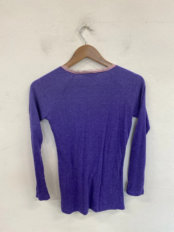 Ness Whimsical Purple Button Accent Pointelle Top Size M MM005