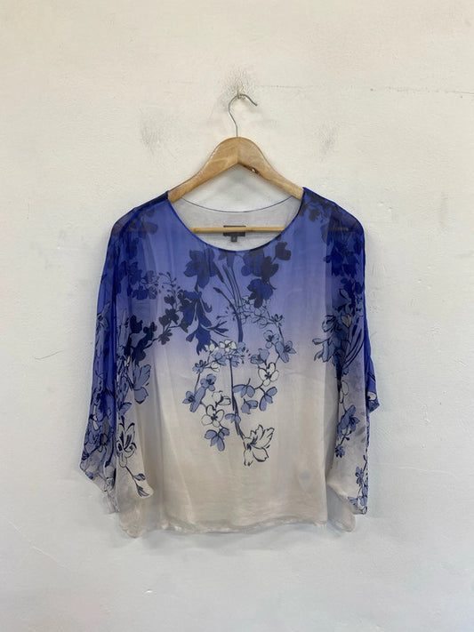 Phase Eight Elegant Blue & White Floral Ombré Blouse Size S WLH01