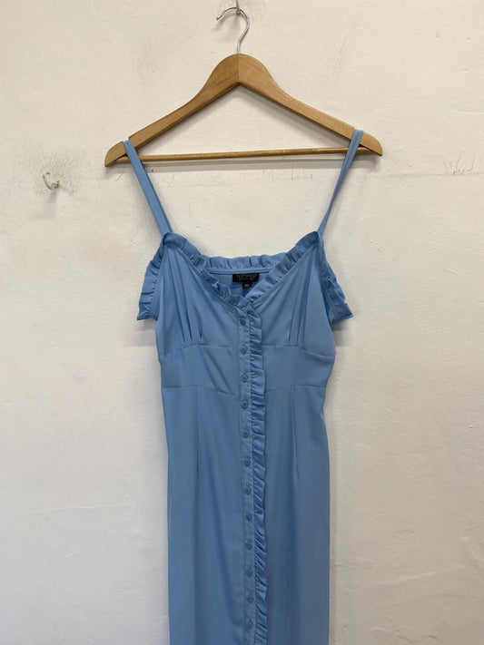 Lovely Topshop blue frill button up midi dress UK 10 JB001