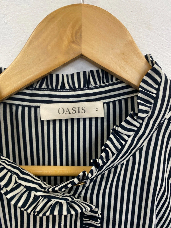 Oasis Elegant Black & White Ruffle Detail Shirt UK 12 LN001