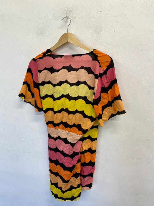 Gorgeous never fully dressed orange black yellow pattern tie beach cover up UK M JM005