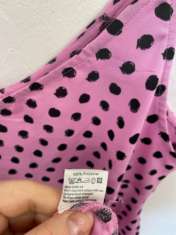 Dancing Leopard Stylish Pink & Black Polka Dot Slip Dress UK 16 GW001
