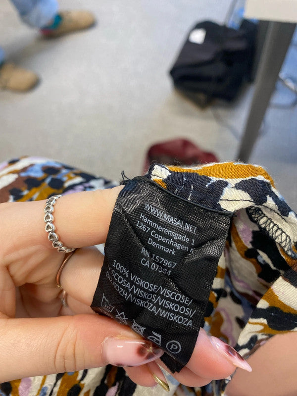 Lovely masai brown blue pattern tunic UK M EG002