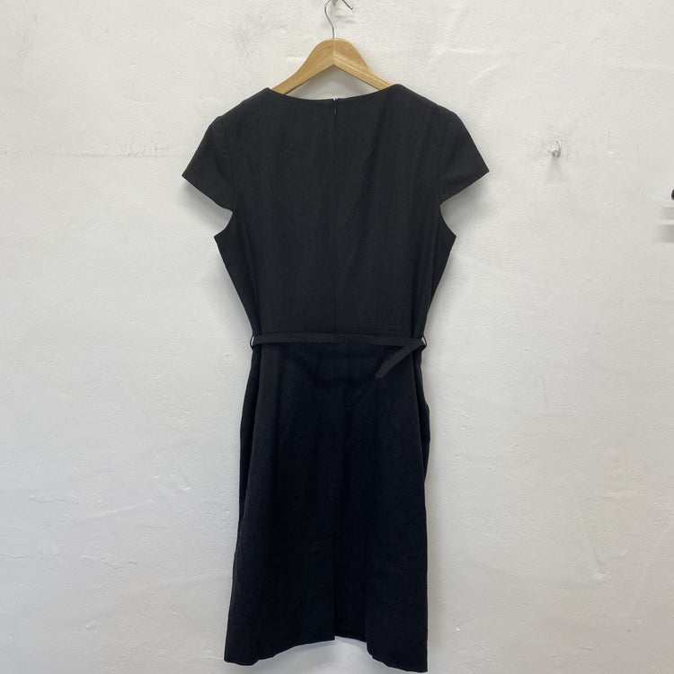 Austin Reed Charcoal Grey Wool Blend Belted Midi Dress UK 14 KM005