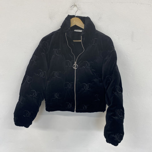 Juicy Couture Madeline Mono Black Velvet Puffer Jacket Size XS SD002