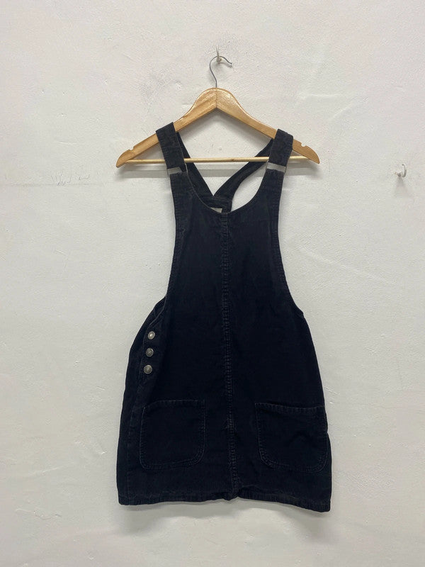 Fabulous Black charoacl cord pinafore Mini dress Primark Uk12 MA003