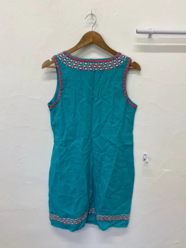 Fabulous Hatley turquoise embroidered summer dress Uk10 LW005