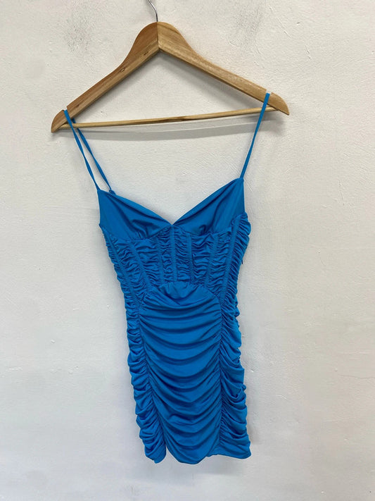 Stunning Zara nwt blue ruched mini dress UK S SD002