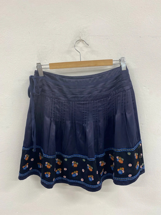 Monsoon Fabulous Navy Satin Embroidered Floral Mini Skirt UK 8 AG006