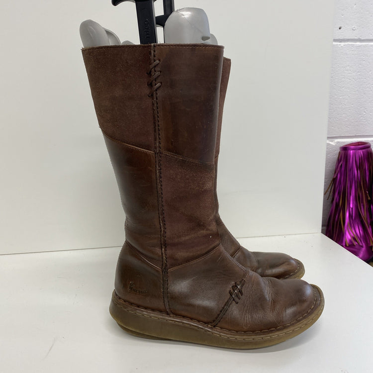Dr Martens Vintage 10492 Mid Calf Brown Leather Biker Zip Wedge Boots Uk5 MM005