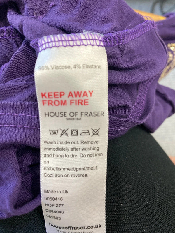 Fabulous purple t shirt embellished stud Biba Uk10 KA001