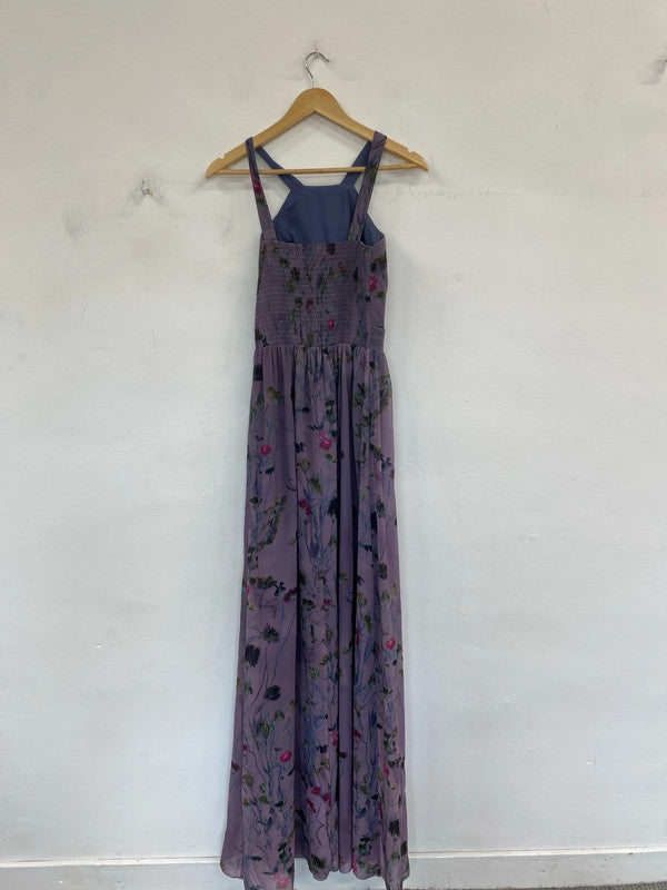 Little Mistress Gorgeous Purple Botanical Pattern Maxi Dress UK 8 Tall MM005