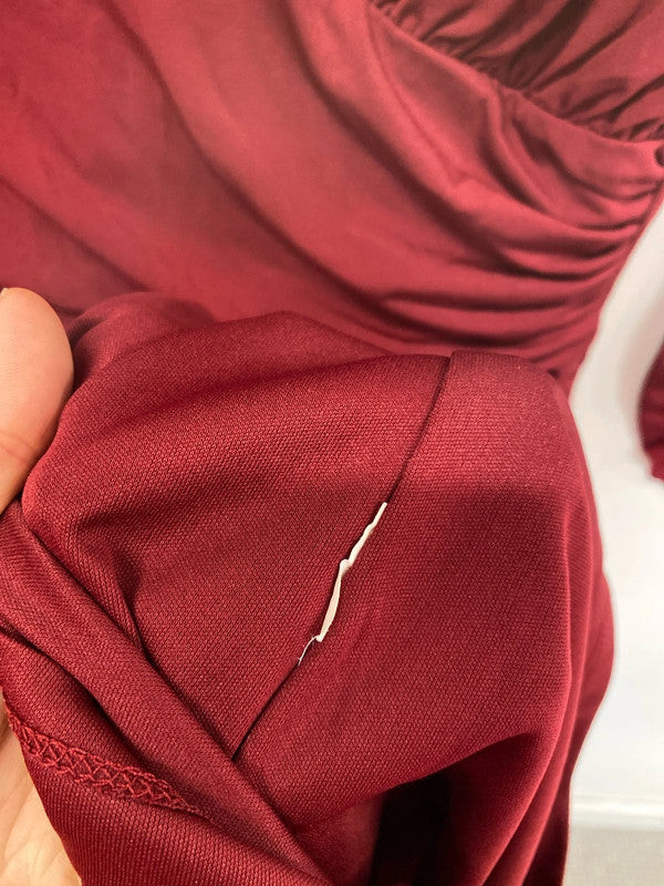 River Island Gorgeous Cherry Red Asymmetric Ruched Stretchy Midi Dress UK 8 KM004