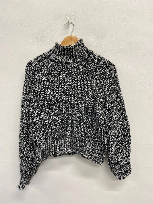 Lovely H&M black white knit wool blend high neck jumper UK M KS002