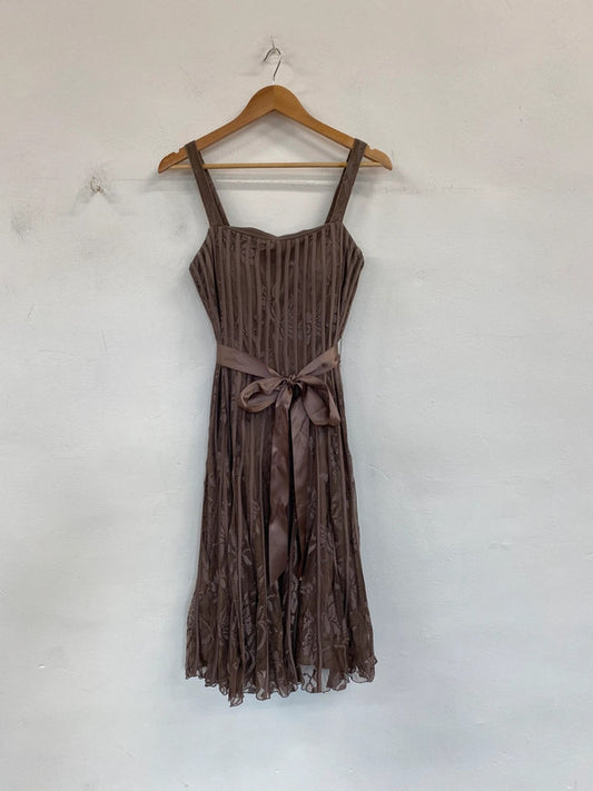 Fabulous Jacques Vert fawn brown occasion Dress fit & Flare Uk12 KS003