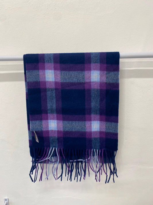 Lovely enya montamari purple checked 100% cashmere scarve UK one size WLH01