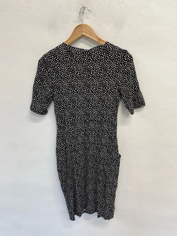 Fabulous M&co black white spotty dress v neck UK 10 LD001