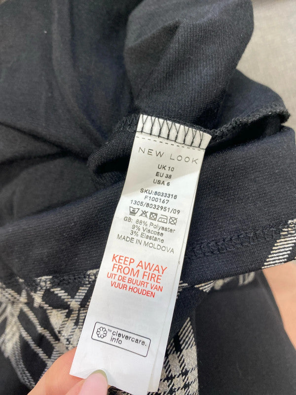 Lovely new look black grey checkered midi dress UK10 JH001