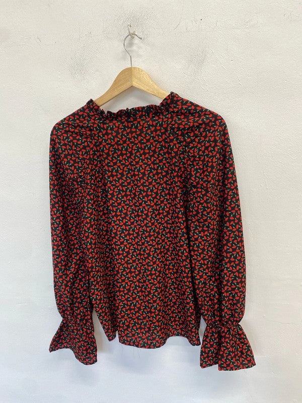 Lovely in the style red black tulips blouse UK 10 HDR01