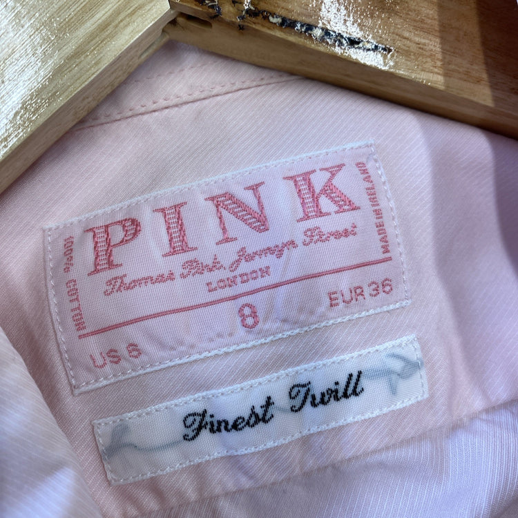 Women's Pink Thomas Pink smart shirt longer shaped back hem Uk8 Twill CN001