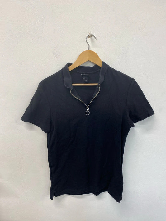 H&M Chic Black Zipped Polo Shirt Size S LD001