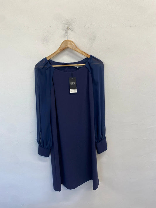 Gorgeous next navy sheer sleeve midi dress nwt UK 14 AO001