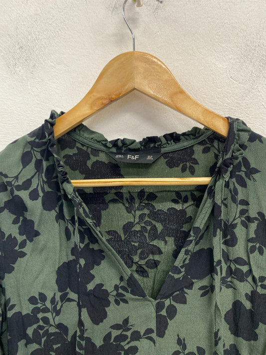 Gorgeous F&F green floral smock dress midi UK 12 LB005