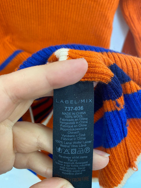 J.Won Fabulous Orange & Blue Ribbed Pullover UK 12 SW001