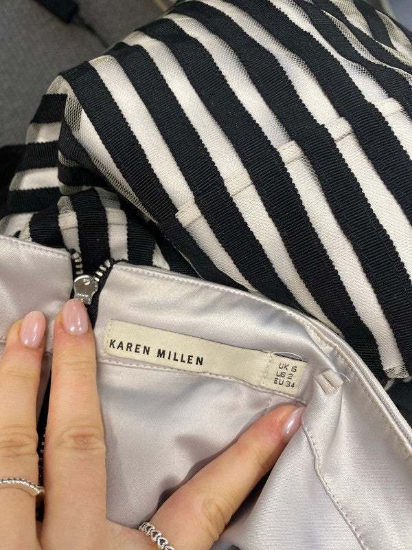 Stunning Karen Millen black white stripe mini a line dress UK 6 KM004