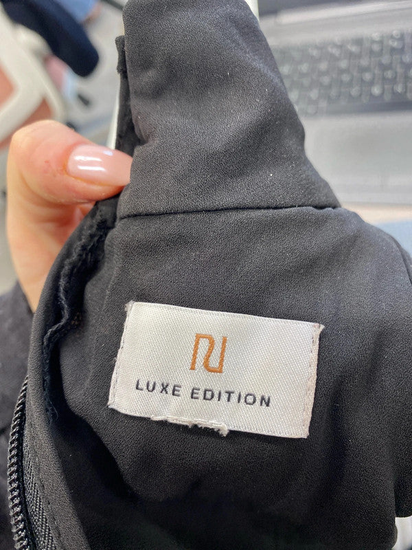 Lovely river island black sequin frill dress formal UK S KM004