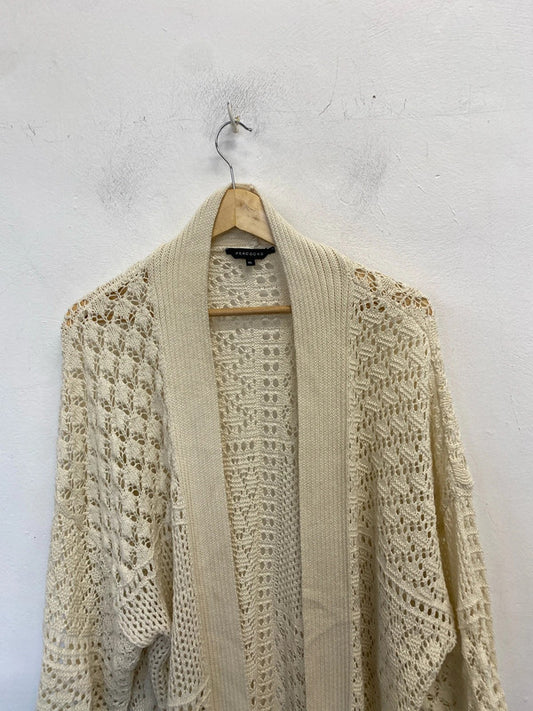 Lovely peacocks cream crochet longline cardigan UK XL IM001