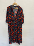 Stunning Finery Midi Dress UK 16 Black and red floral summer DM561