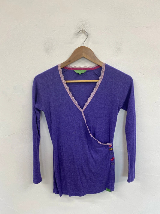 Ness Whimsical Purple Button Accent Pointelle Top Size M MM005