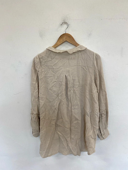 Made In Italy Boho Beige Broderie Tunic Blouse UK 18 LK006
