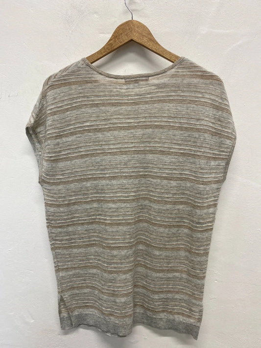 Oliver Bonas Fabulous Taupe & Rose Gold Fine Knit Glitter Stripe Blouse UK 8 JM007