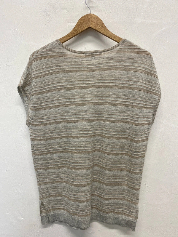 Oliver Bonas Fabulous Taupe & Rose Gold Fine Knit Glitter Stripe Blouse UK 8 JM007
