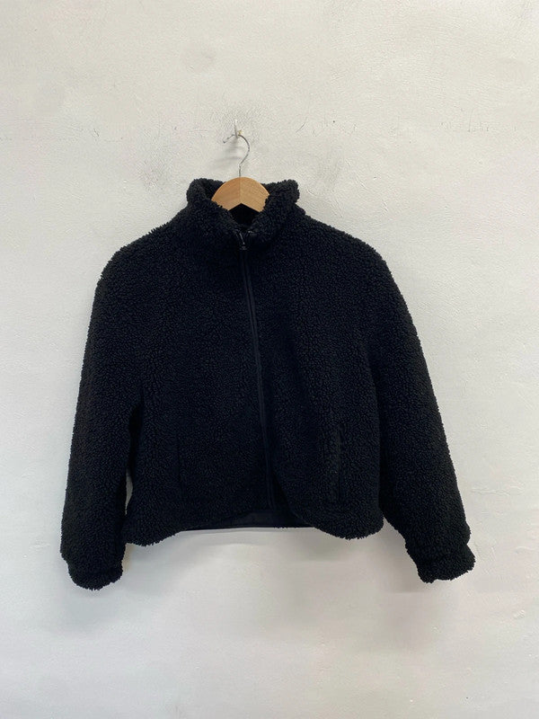 Stunning Stradivarius Teddy black zip up crop jacket UK S ZM001