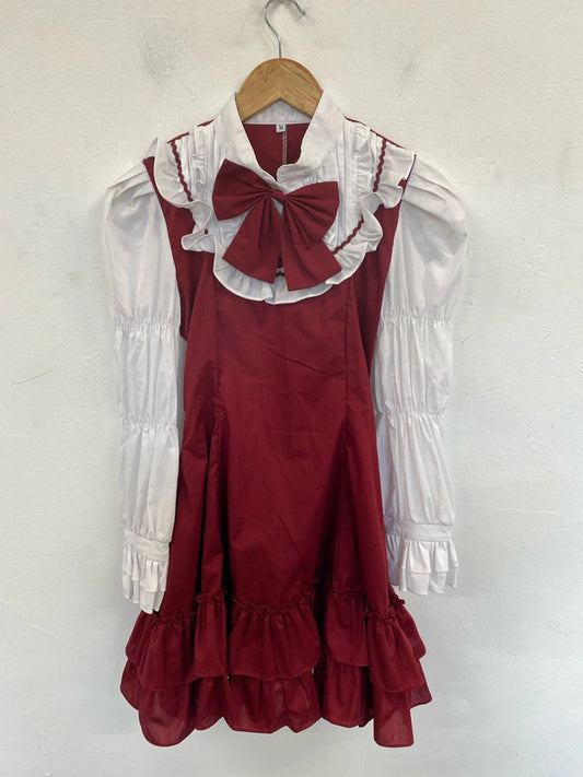 Lolitain Elegant Gothic Lolita Burgundy & White Ruffle Dress Size M GK002